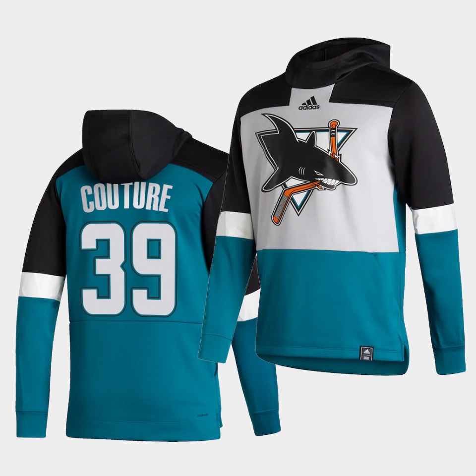 Men San Jose Sharks #39 Couture Blue NHL 2021 Adidas Pullover Hoodie Jersey
